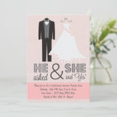 シックなタキシードおよび服のブライダルシャワーの招待状 招待状 (スタンド正面)