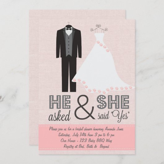 シックなタキシードおよび服のブライダルシャワーの招待状 招待状 (正面/裏面)