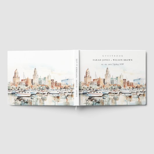 シックなタンパフロリダスカイラインウォーター結婚カラー ゲストブック (全面)