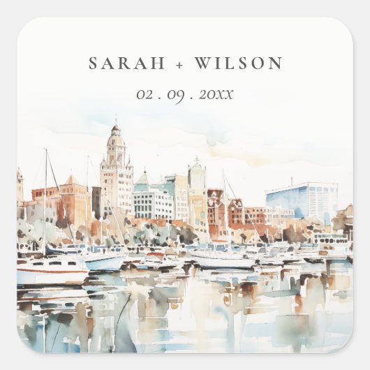 シックなタンパフロリダスカイラインウォーター結婚カラー スクエアシール (正面)