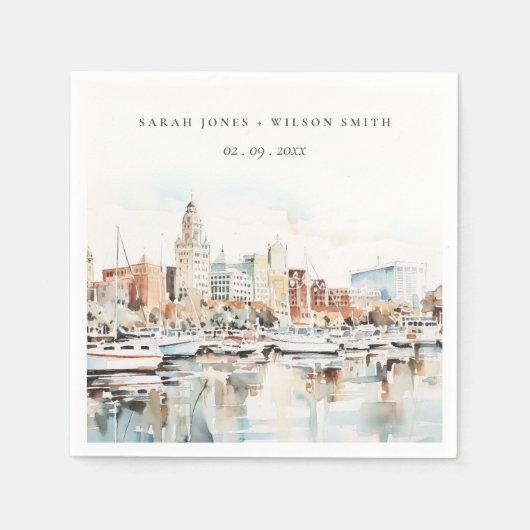 シックなタンパフロリダスカイラインウォーター結婚カラー スタンダードカクテルナプキン (正面)