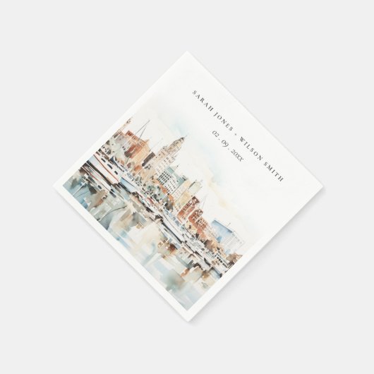 シックなタンパフロリダスカイラインウォーター結婚カラー スタンダードカクテルナプキン (角)