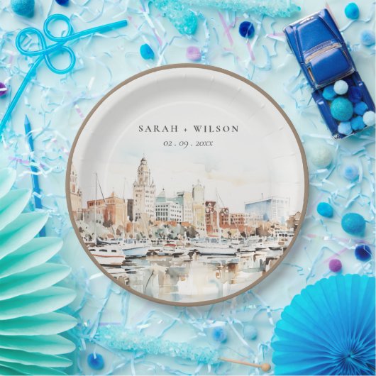 シックなタンパフロリダスカイラインウォーター結婚カラー ペーパープレート (パーティー)