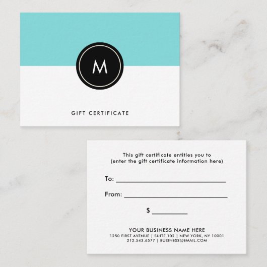 シックなターコイズは|のギフト券を黒くし、 割引カード (正面/裏面)