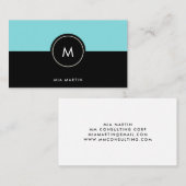 シックなターコイズは|のモノグラムの暗闇を黒くし、 名刺 (正面/裏面)