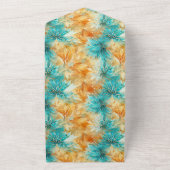 シックなターコイズオレンジ色の花 オールインワン招待状 (外側)