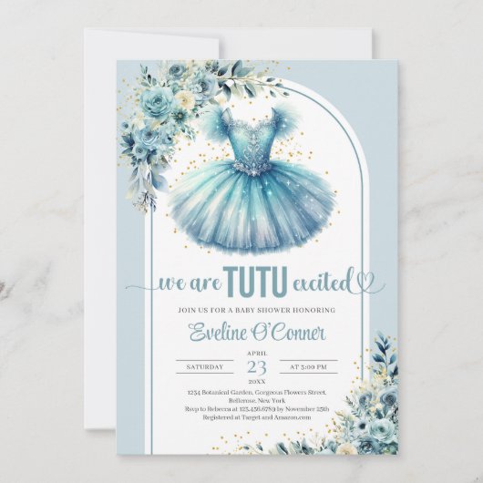 シックなターコイズチュドレスフローラ金ゴールドきらめき 招待状 (正面)