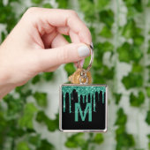 シックなターコイズドリッピンググリッターモノグラム名 キーホルダー (手)