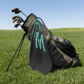 シックなターコイズドリッピンググリッターモノグラム名 ゴルフタオル (グリーン)