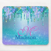 シックなターコイズパープルグラデーショングリッタードリップモノグラム マウスパッド (正面)
