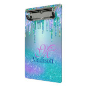 シックなターコイズパープルグラデーショングリッタードリップモノグラム ミニクリップボード (アングル2)