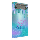 シックなターコイズパープルグラデーショングリッタードリップモノグラム ミニクリップボード (アングル)