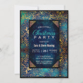 シックなターコイズフローラフェイク金ゴールドクリスマス 招待状 (正面)