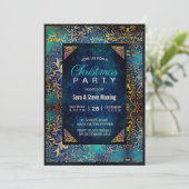 シックなターコイズフローラフェイク金ゴールドクリスマス 招待状 (スタンド正面)