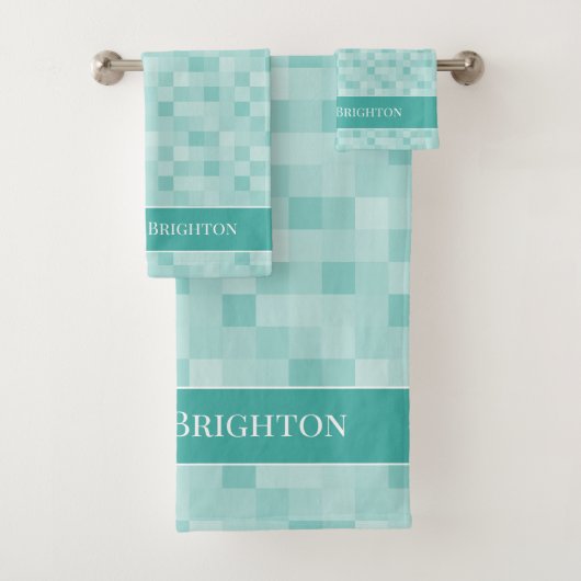 シックなターコイズブルーのモザイクのタイル模様 バスタオルセット (インサイチュ)