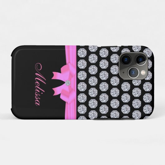 シックなダイヤモンドのパターンと黒の名字の書道 Case-Mate iPhoneケース (裏面(横))