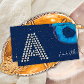 シックなダイヤモンドブルーアゲートイニシャルAレターモノグラム 名刺