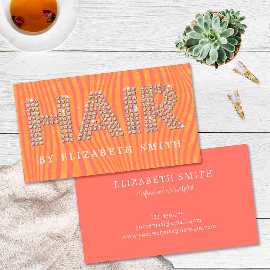 シックなダイヤモンド金ゴールドコーラルヘアドレッサーヘアスタイリスト 名刺
