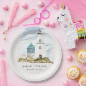 シックなダスキーアクアブルーライトハウスマウンテン結婚ズ ペーパープレート (パーティー)