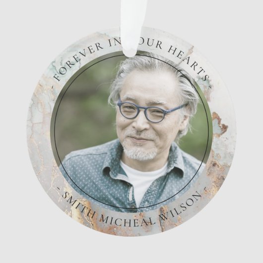 シックなダスキーグレー金ゴールド瑪瑙悔やみや弔慰メモリアル写真 オーナメント (正面)