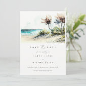 シックなダスキーコースタルパームビーチウォーターカラーシースケープ セーブザデート (スタンド正面)