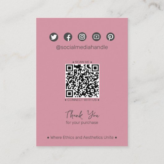 シックなダスキーピンクの葉のジュエリーヘアクリップディスプレイカード コーリングカード (裏面)