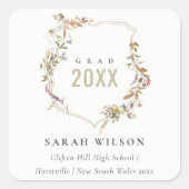 シックなダスキーピンク赤面ワイルドフラワークレスト卒業 スクエアシール (正面)