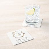 シックなダスキーピンク赤面ワイルドフラワークレスト卒業 スクエアペーパーコースター (インサイチュ)