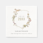 シックなダスキーピンク赤面ワイルドフラワークレスト卒業 スタンダードカクテルナプキン (正面)