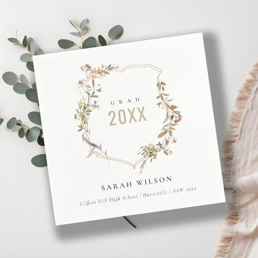 シックなダスキーピンク赤面ワイルドフラワークレスト卒業 スタンダードカクテルナプキン