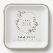 シックなダスキーピンク赤面ワイルドフラワークレスト卒業 ペーパープレート (正面)