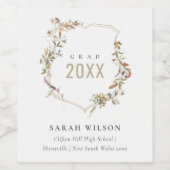 シックなダスキーピンク赤面ワイルドフラワークレスト卒業 ワインラベル (シングルラベル)