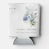 シックなダスキーブルーウォーターコテージフローラ結婚ズ 缶クーラー (正面)