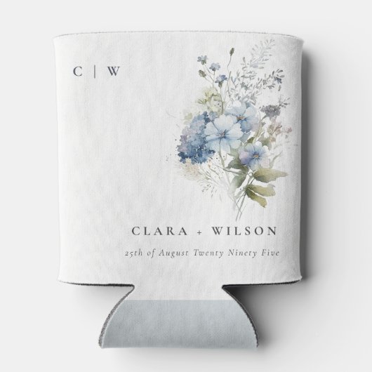 シックなダスキーブルーウォーターコテージフローラ結婚ズ 缶クーラー (裏面)