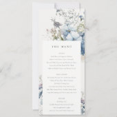 シックなダスキーブルーコテージフローラ結婚のメニューカード 招待状 (正面)