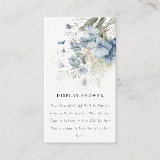 シックなダスキーブルーフローラディスプレイシャワーベビーシャワー エンクロージャーカード (正面)