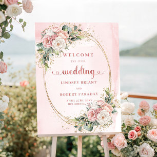 シックなダスティピンクとローズゴールドの結婚式ウェルカムサイン ポスター
