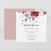 シックなダスティピンクローズバーガンディブライダルシャワーインビタ 招待状 (正面/裏面)