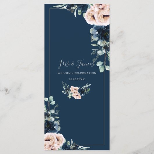 シックなダスティピンク赤面ネイビーバラフローラ結婚ズ プログラム (裏面)