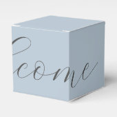 シックなダスティブルー結婚のウェルカムオファーボックス フェイバーボックス (正面サイド)