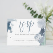 シックなダスティブルー絵を描ストロークスミールの選択 出欠カード (スタンド正面)