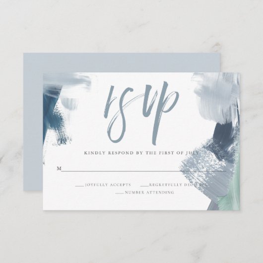 シックなダスティブルー絵を描ストロークスミールの選択 出欠カード (正面/裏面)