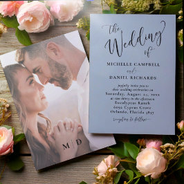 シックなダスティブルー&フォト結婚ズ 招待状