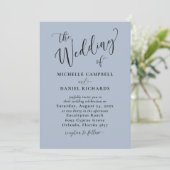 シックなダスティブルー&フォト結婚ズ 招待状 (スタンド正面)