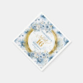 シックなダスティーブルーSweet sixteen金ゴールドグリッターナプキンス スタンダードカクテルナプキン (角)