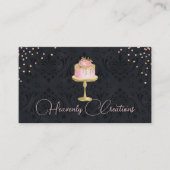 シックなダマスクとケファンシーーキベーカリー名刺 名刺 (正面)