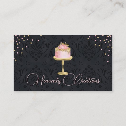 シックなダマスクとケファンシーーキベーカリー名刺 名刺 (正面)