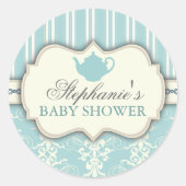 シックなダマスクとストライプベビーシャワーお気に入りシール ラウンドシール (正面)