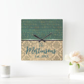 シックなダマスクエジプト象形文字ファミリ名 スクエア壁時計 (ホーム)