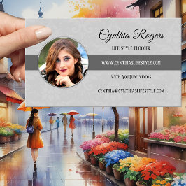 シックなダマスクグレー写真ブロガーの名刺 名刺